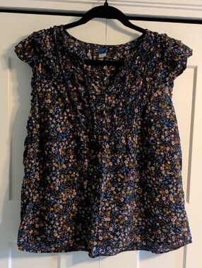 Old Navy Navy Floral Ruffle Sleeve Blouse - Large